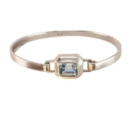 Blue Topaz Faceted, Rectangular Stone, Bezel Set Sterling Cuff Bracelet - Picture 11 of 11